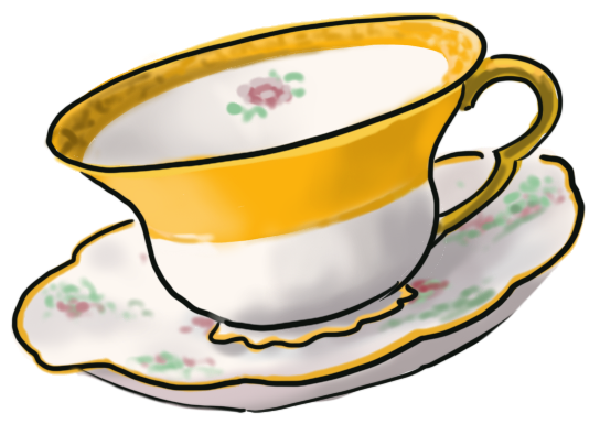 An illustration of a teacup and saucer.