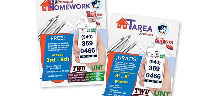 Two flyers situated side-by-side advertising bilingual homework help