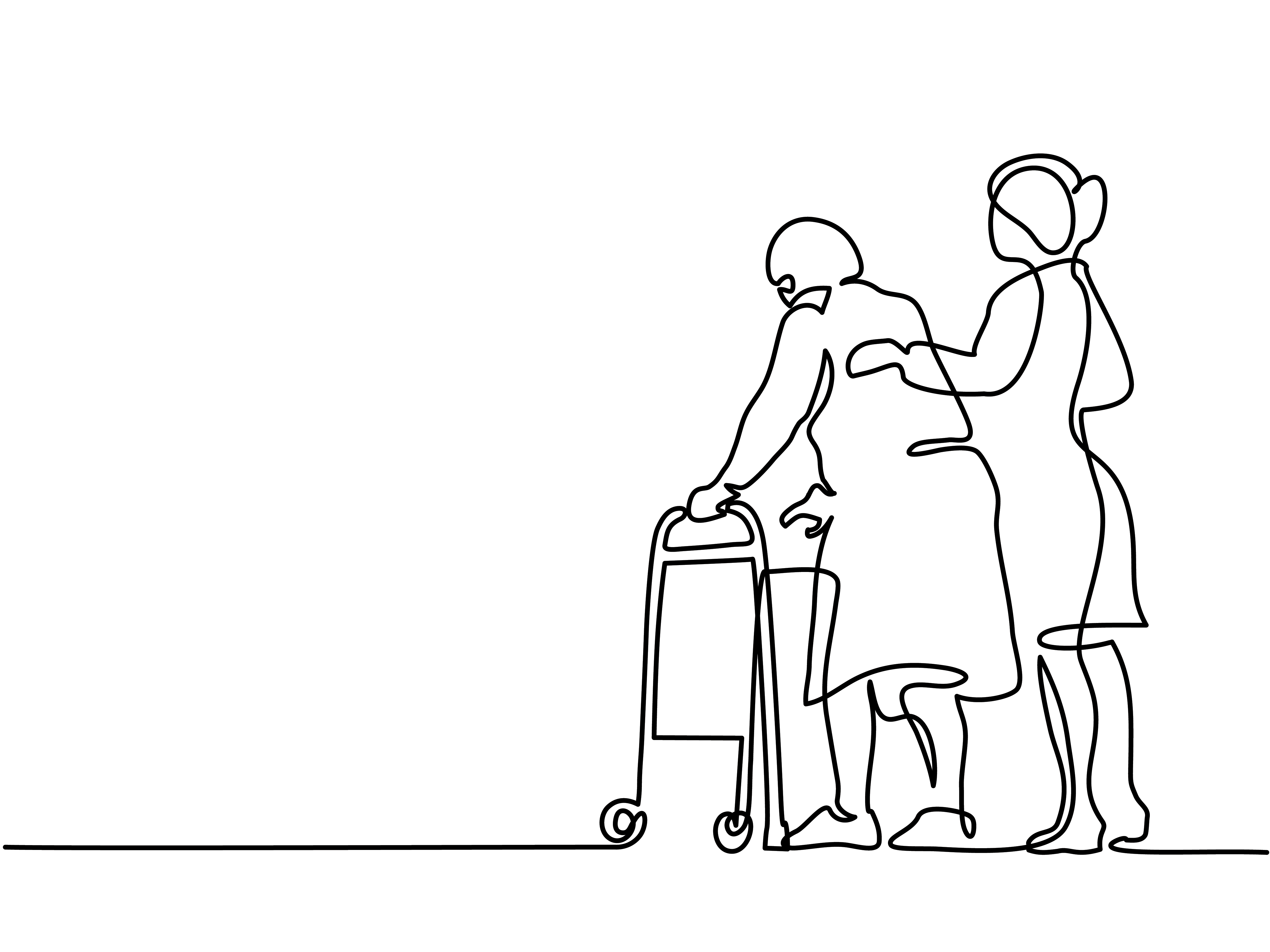 Line drawing of two people that is composed of one single line